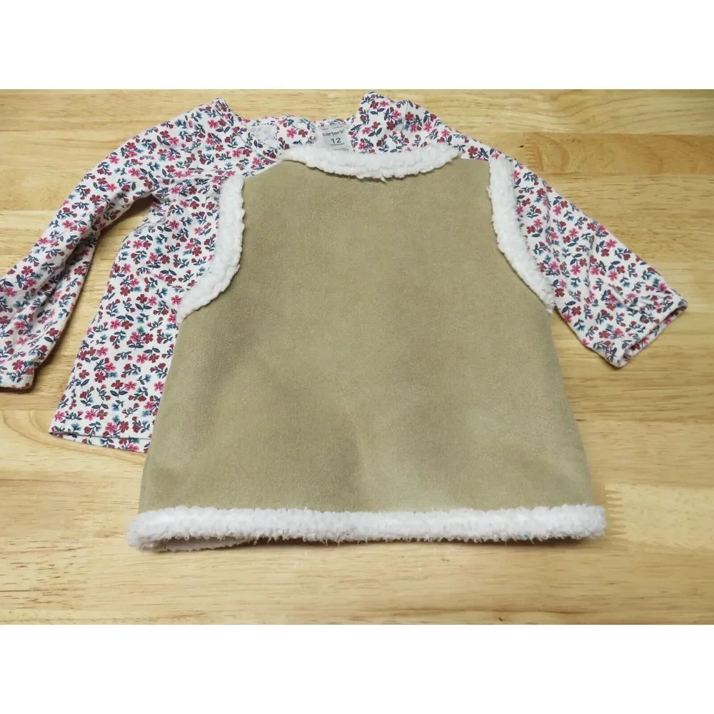 Girls 12 Months Carter's Long sleeve shirt + vest‎ + purple jeans Outfit Floral
